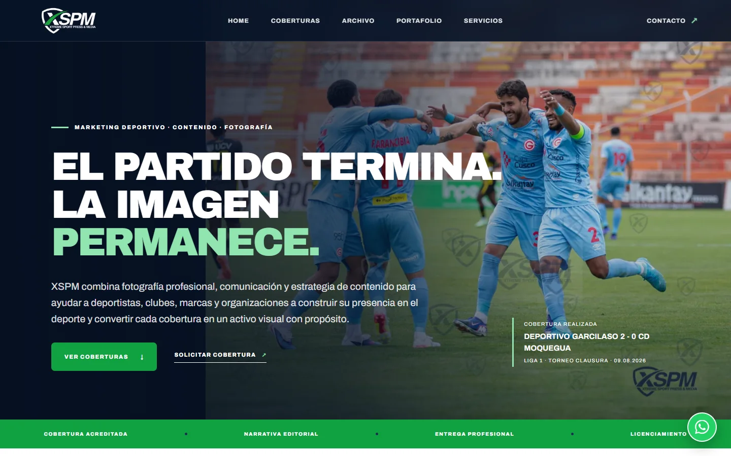 Página de inicio de XSPM, proyecto propio de fotografía y comunicación deportiva.
